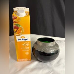 1950’s green vase with pewter collar